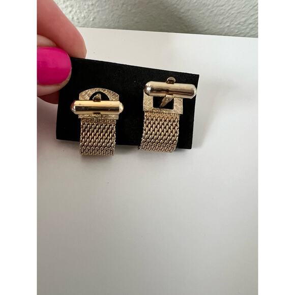 SWANK Gold Tone Citrine Champagne Color Cufflinks Tie Clip Set - Picture 5 of 9